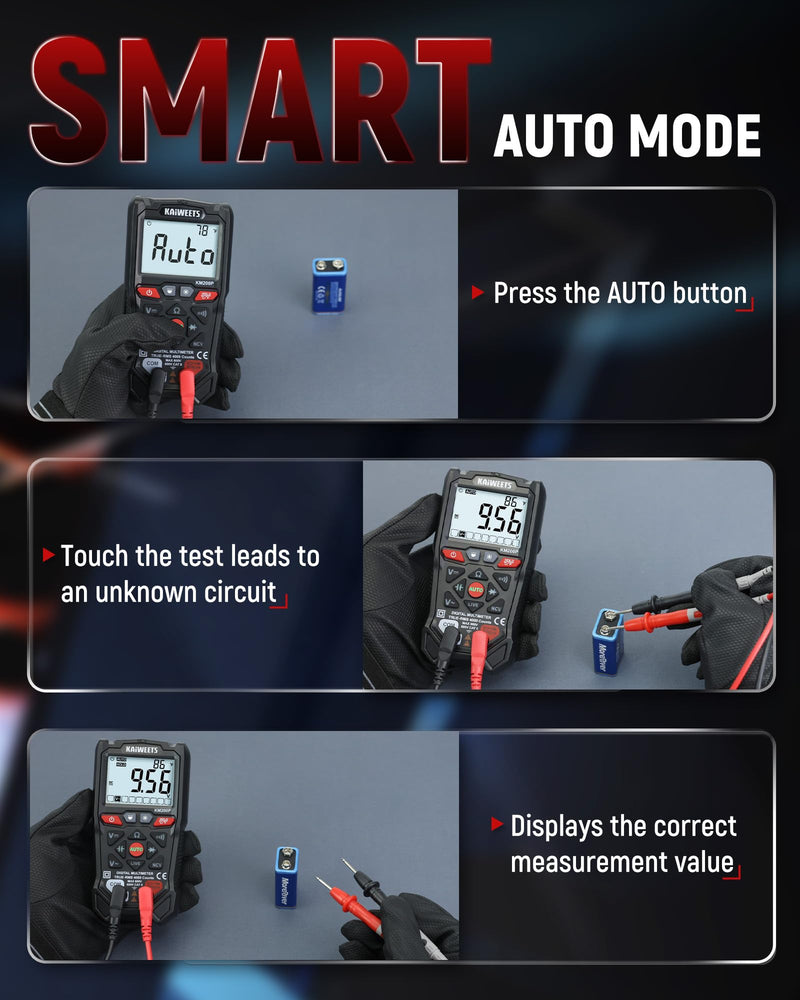 KAIWEETS KM200P Digital Multimeter, All Button Operation, TRMS Auto Ranging, 4000 Counts, NCV, Voltmeter Ohmmeter, Fast & Accurate Measure AC/DC Voltage, Resistance, Continuity, Capacitance