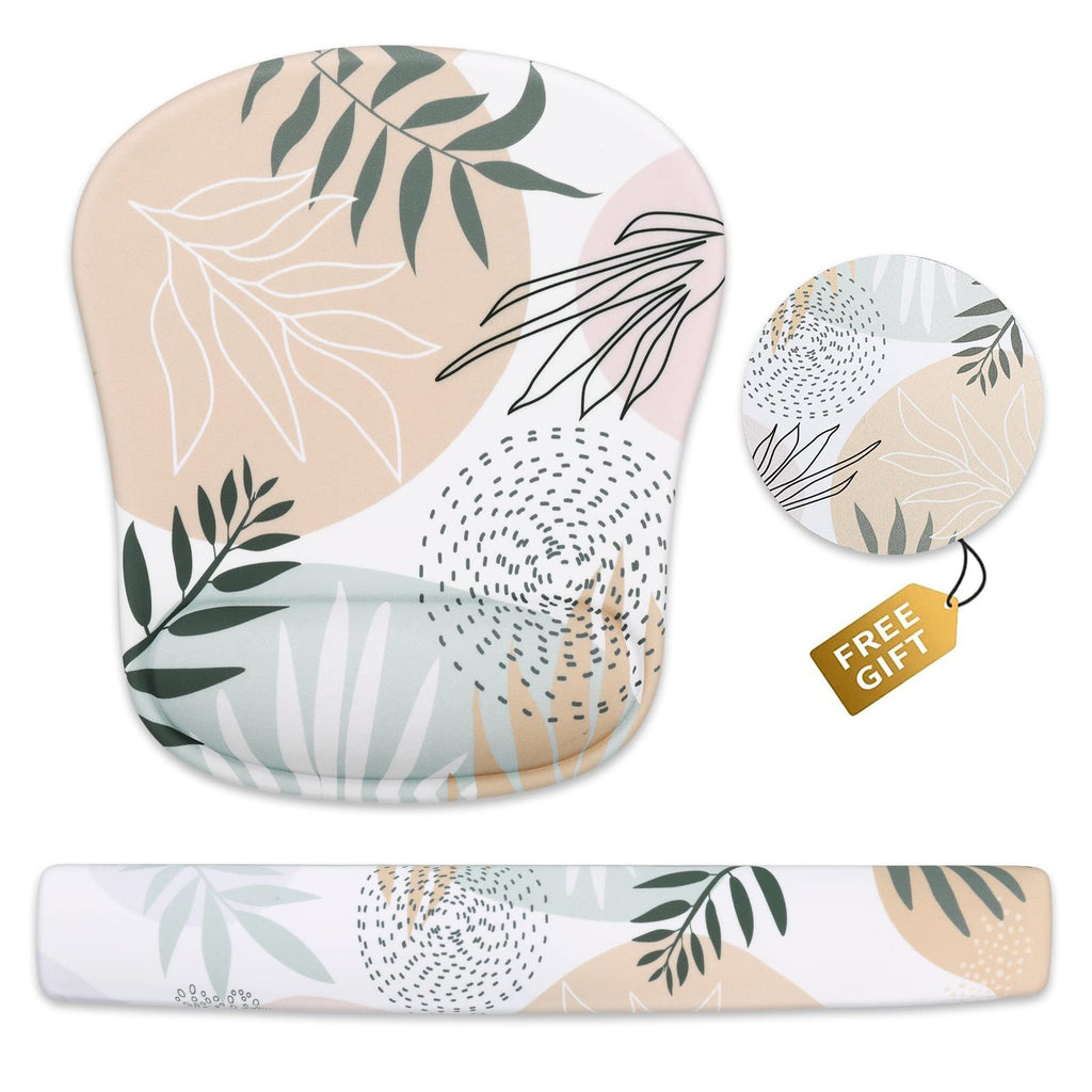 Haocoo Keyboard Wrist Rest, Ergonomic Mouse Pad Wrist Support, Gel Wrist Rest for Computer Keyboard and Mouse Pad Set, Anti-slip Base, Mousepad with Coaster for Office Home, Boho Tropical Leaves Boho Tropical Green Leaves 9.53*6.65*0.78 inch