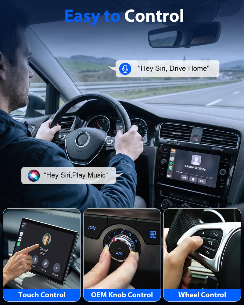 Ultra Mini Circular Wireless CarPlay & Android Auto Adapter, 3-5s Fast Auto Reconnect, Aluminum Alloy Vent Design, 2-in-1 CarPlay Wireless Adapter for iOS & Android with USB A/C Port Black