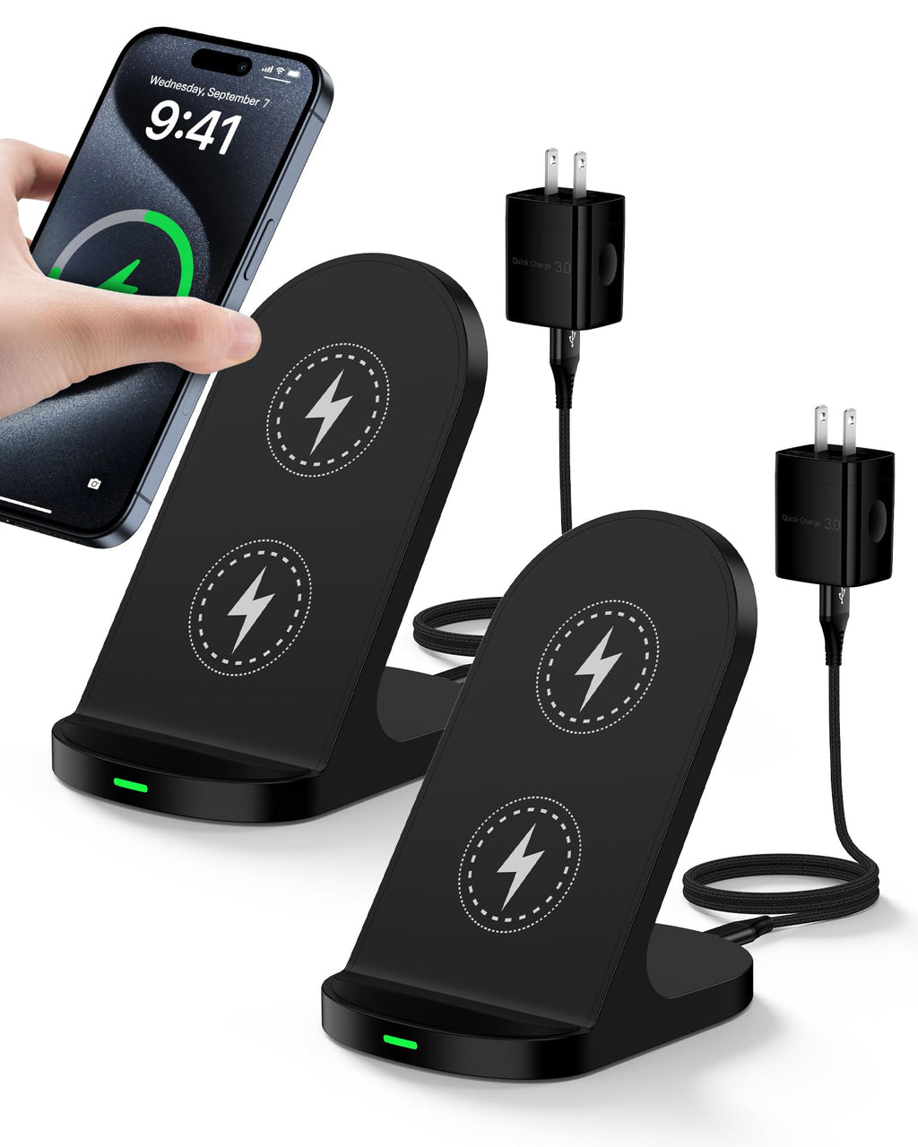 Wireless Charger Stand, Android Cordless QI Charging Pad for Galaxy S24 Ultra 23, Google Pixel 8 Pro 8a 7, Apple iPhone 15 14, 15W Wireless Phone Charging Station Fast Power Adapter Included