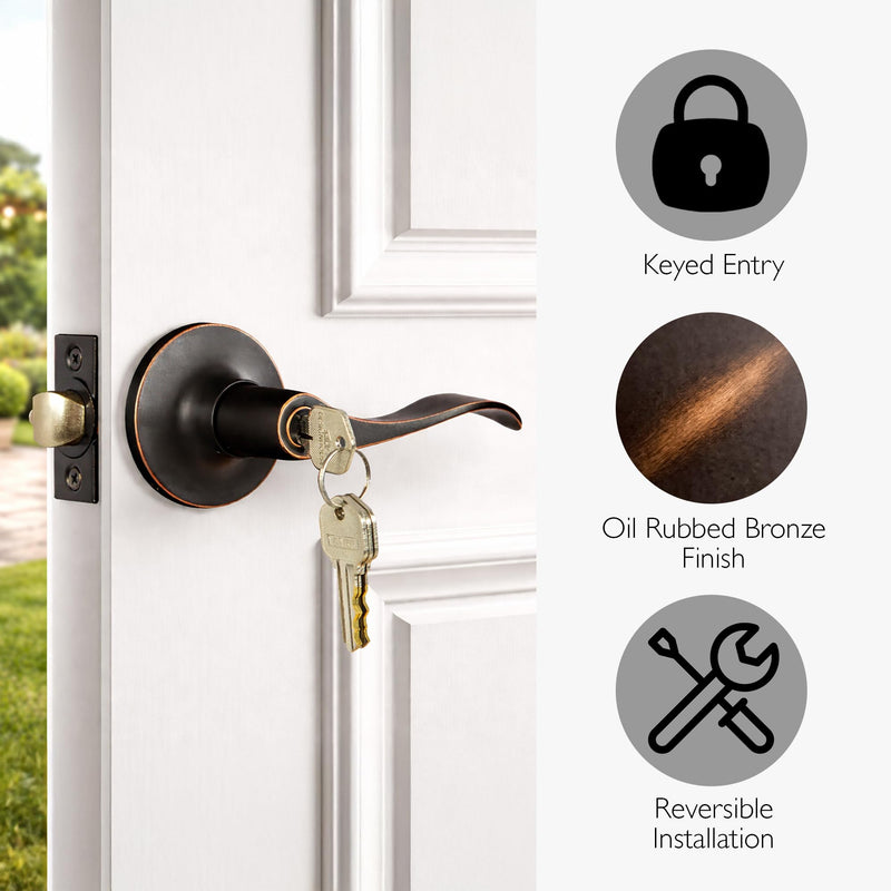 Design House 727982 Stratford 6-Way Universal Entry Door Lever Oil Rubbed Bronze 1 Pack Entry - Keyed