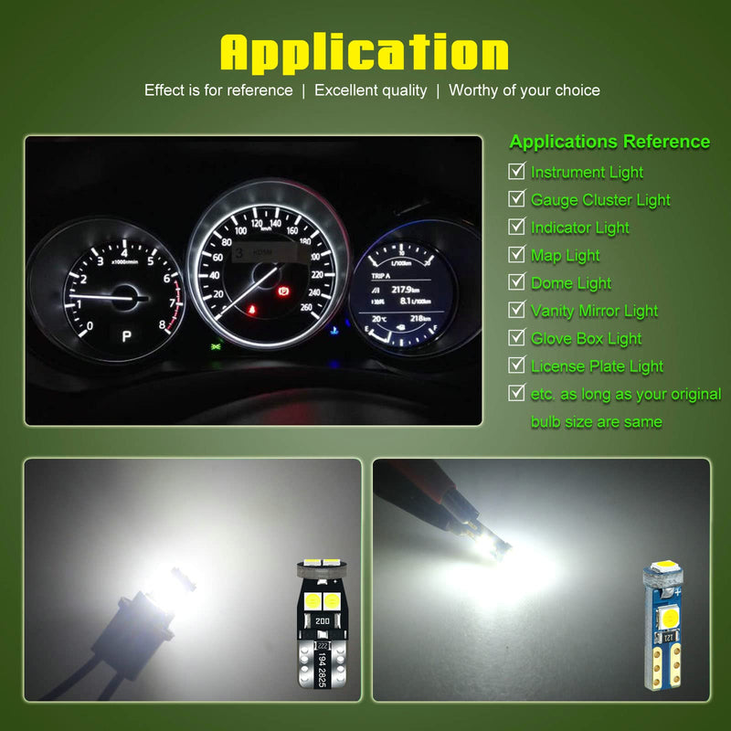 12V White T5 37 74 73 2723 2721 T10 158 168 194 2825 with Socket Instrument Cluster Light LED Bulb Replacement Dashboard Panel Gauge Indicator Lamp PC74 PC37 PC118 PC168 PC175 PC194 PC195 PC160 PC161