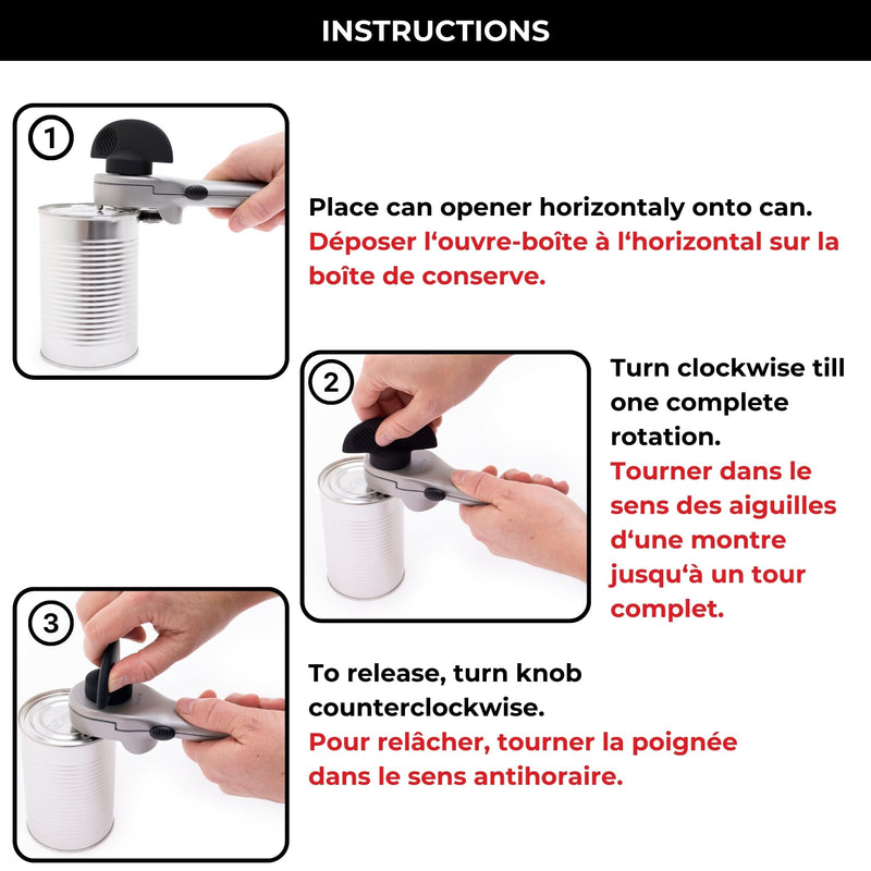 Starfrit Securimax Auto Can Opener - Patented Safe Edge Technology with Lid Lifter - Leaves No Sharp Edges on Lid & Can - Heavy Duty Non-Slip Knob - Grey