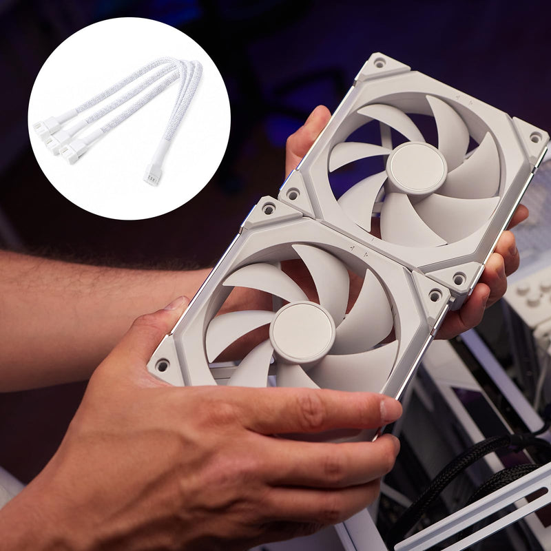 2 Pack 4 Pin PWM Fan Splitter Cable, White | 4 Pin PWM, 1 to 3 Ways, 10.6 Inch Length, Compatible with 3Pin and 4Pin Fans, for CPU Cooling, PC Case, and Chassis Fans