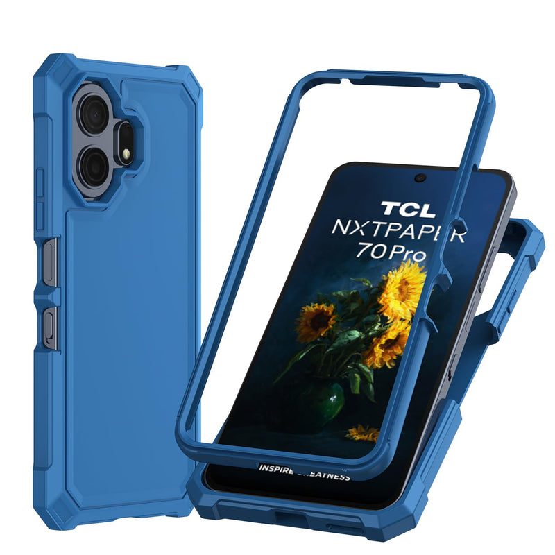 for TCL NXTPAPER 70 Pro 5G Phone Case with Screen Protector Blue | TCL NXTPAPER 70 Pro Case Full Body Protection Front PC Back Soft Silicone Bumper,Heavy Duty Protection Shockproof Corner
