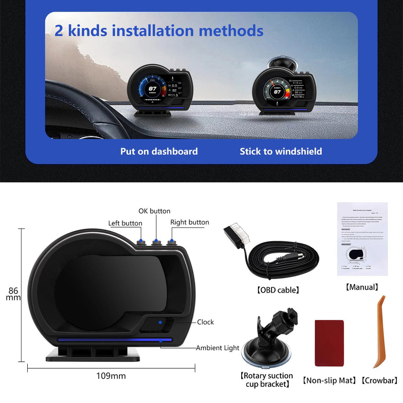 Head Up Display, OBD2+GPS Dual System, Speedometer, Tachometer, Water Temp, Volt, Overspeed Alarm AUTO Gauge Fault Diagnosis for Cars