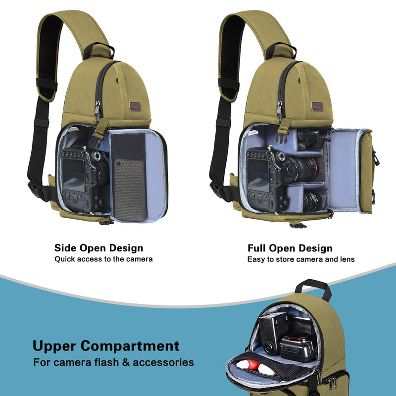 MOSISO Camera Sling Bag, DSLR/SLR/Mirrorless Camera Case Camera Backpack | Shockproof Photography Bag with Tripod Holder&Removable Modular Inserts Compatible with Canon/Nikon/Sony/Fuji, Khaki