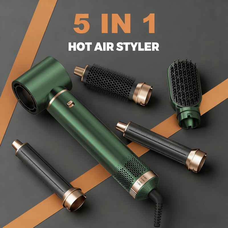 UKLISS Airbrush 5 in 1 Hair Styler 5 in 1 Airstyler Multi-Blow Dryer Brush | Air Brush 5 in 1 with Curl, Straighten, Wavy, Smooth, Magic Styler for All Hair Types and Lengths Green
