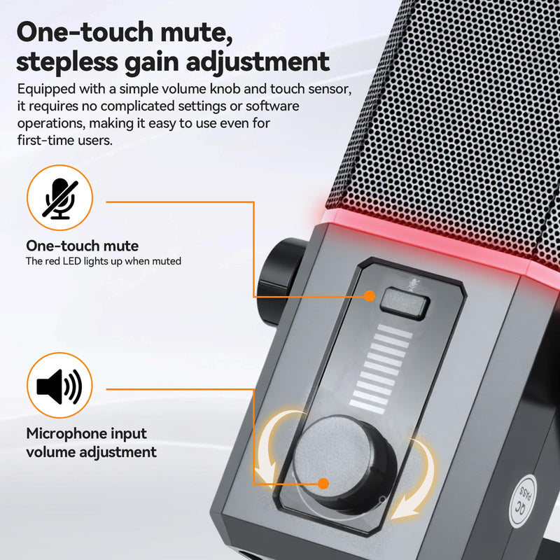 ELUTENG USB Gaming Microphone RGB Lighting Noise Cancelling | PC Streaming, 5ft USB to USB-C Cable, Desktop Mic, Podcasting, Singing, Recording, Meeting