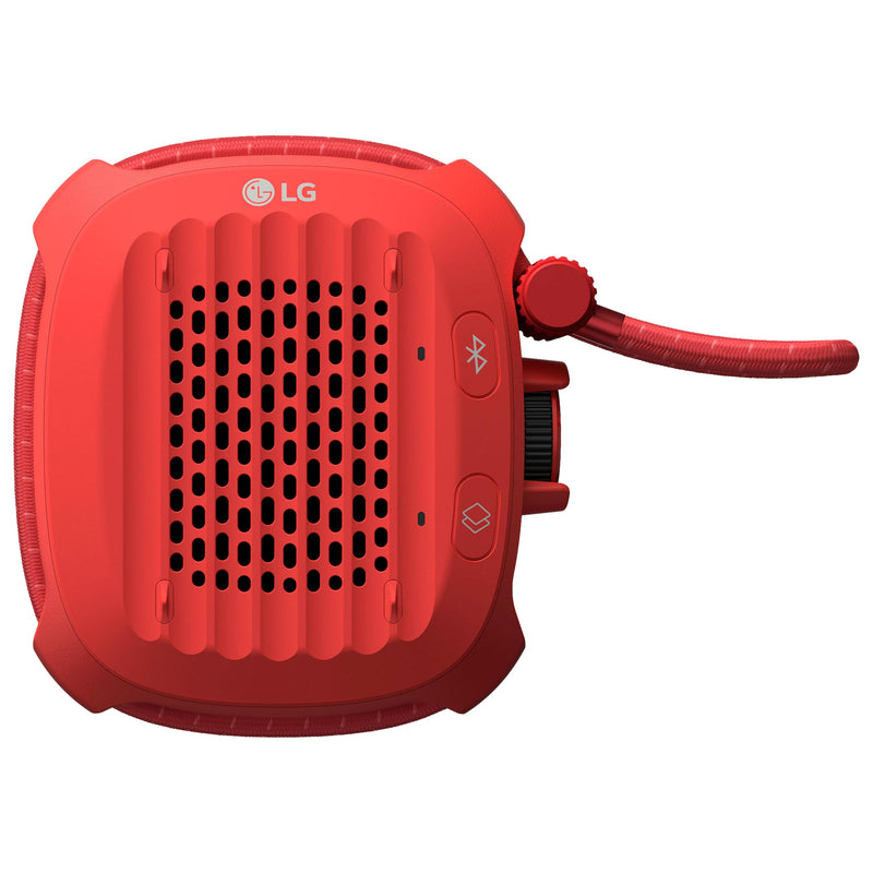 LG xboom Rock by will.i.am, Portable Outdoor Bluetooth Speaker, up to 10 Hours, IP67 Dust and Water Resistant, Adjustable Mounting Cord, Red