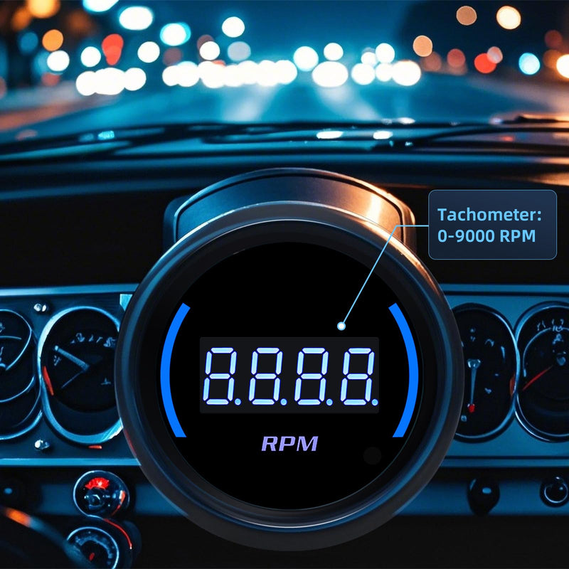 ARTILAURA 2" 52mm Tachometer 0-9000 RPM Gauge Blue Digital Tacho Meter for 12V Universal Car Auto