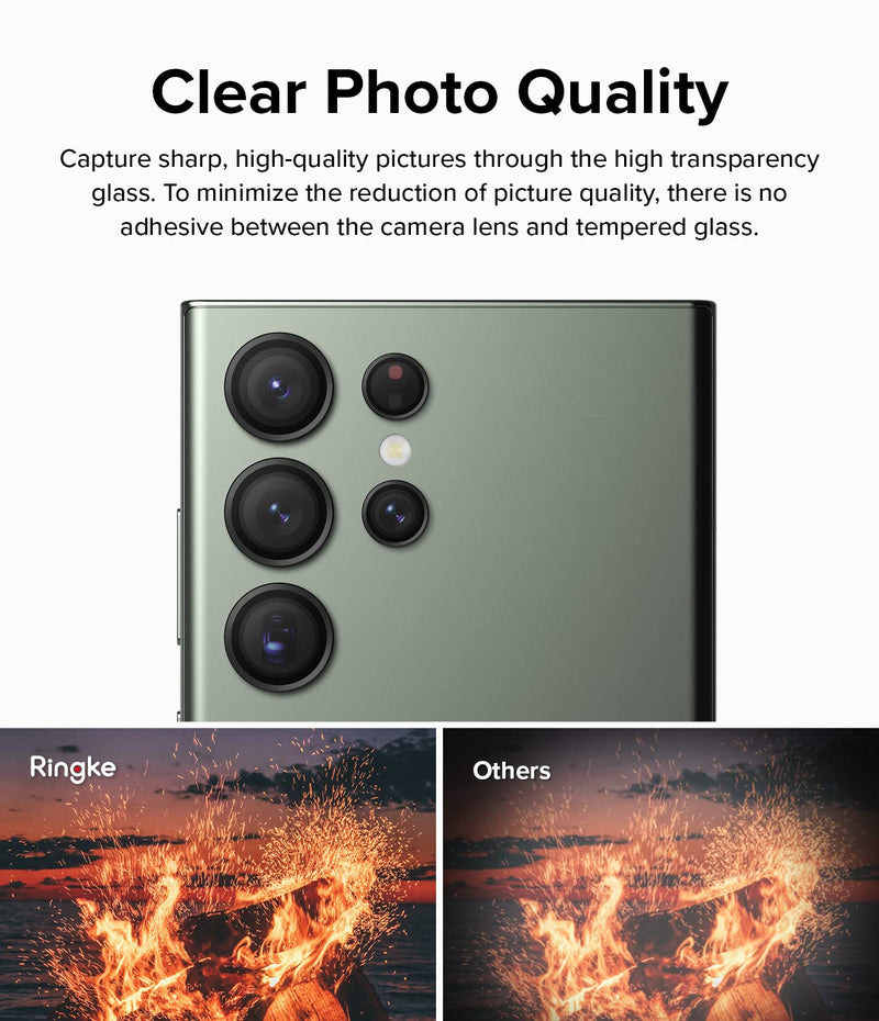 Ringke Camera Lens Frame Glass Compatible with Samsung Galaxy S23 Ultra Camera Lens Protector 5G, Glass Covers and Aluminum Alloy Frames - Black