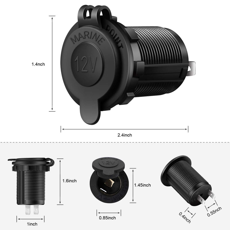 Cigarette Lighter Socket Car Marine Motorcycle ATV RV Lighter Socket Power Outlet Socket Receptacle 12V Waterproof Plug by ZHSMS Black