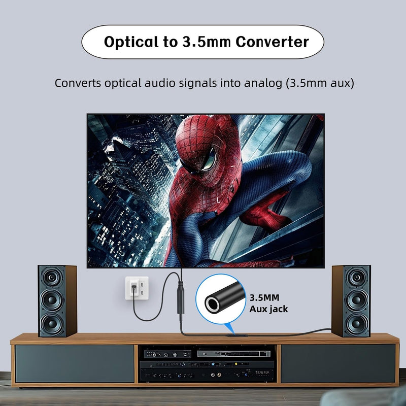 192KHz DAC Optical to 3.5mm Female Converter,Optical Audio Cable to AUX Cable Adapter,Digital to Analog Audio Converter for HDTV DVD Set-top Boxes (Unidirectional O-ptical to A UX) Aux Cable - 5FT 1