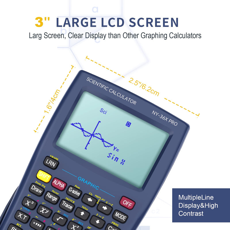 Scientific Calculator with Graphing Function, NEWYES 36X Pro Graphic Science Calculator for Middle and High School Supplies (Blue) AC0501