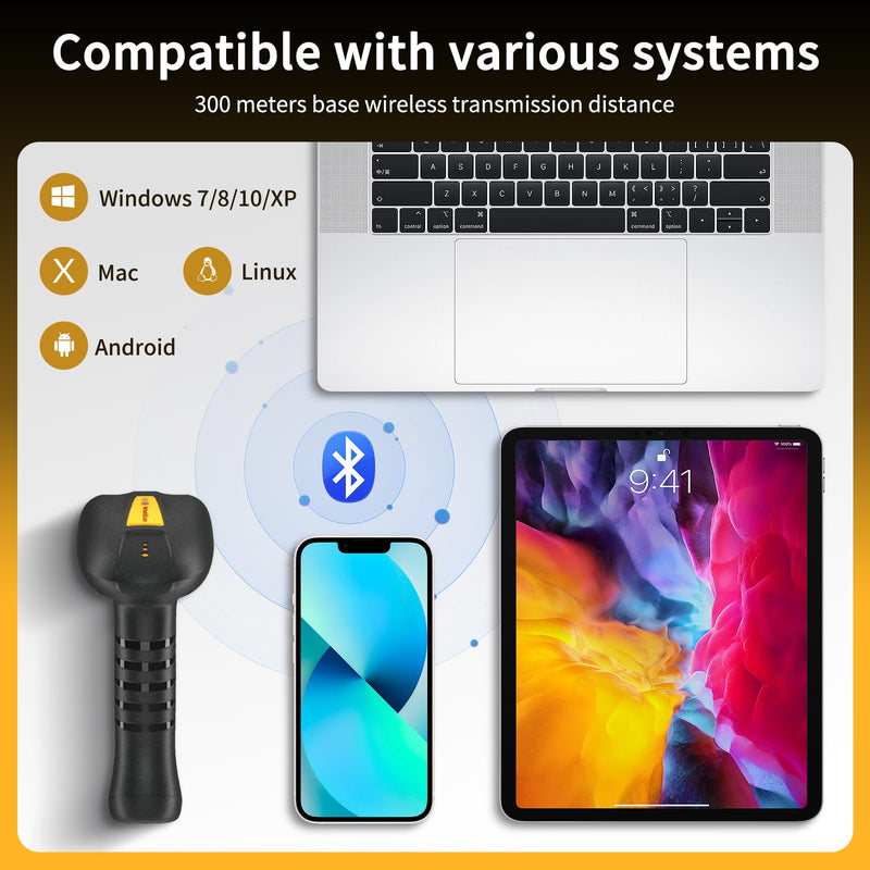 NetumScan Upgraded Industrial Bluetooth QR Barcode Scanner, IP67 Waterproof & 7M Drop Proof, 2600mAh Wireless 1D 2D Bar Code Scanner with Charging Stand for Store, POS, Computer, iPhone, Android NS-1288
