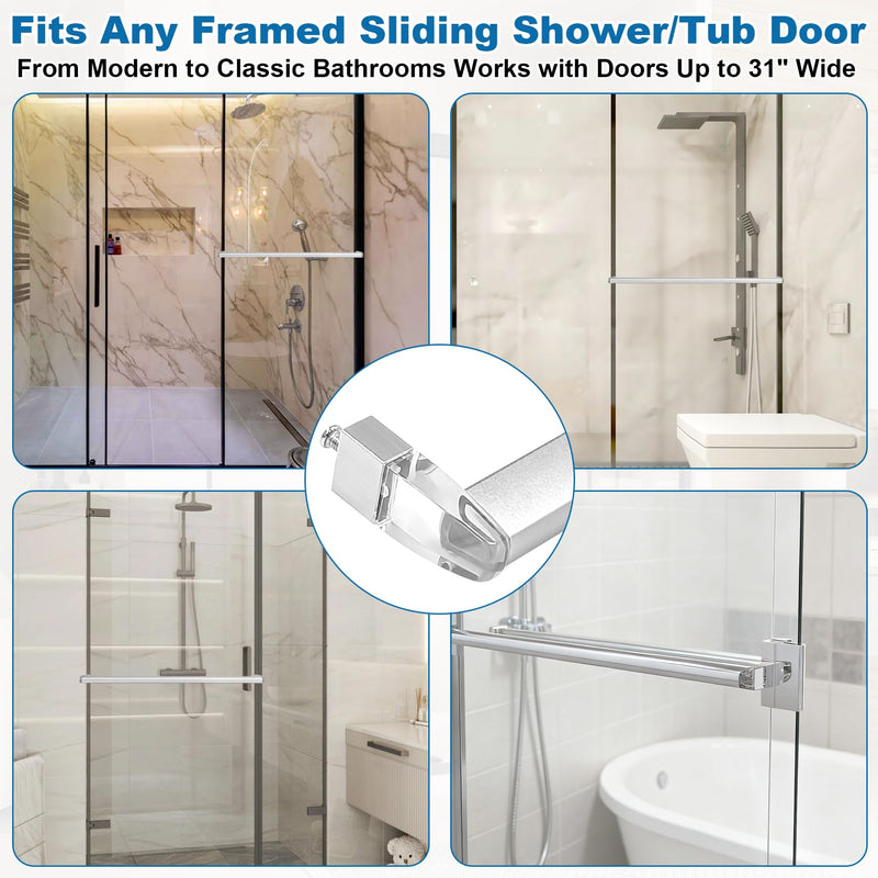 Glass Shower Door Towel Bar 30" Bright Chrome Compatible with Alumax Basco Sliding Shower Door Handle Replacement w/Silver Transparent Brackets Fits Framed Shower/Tub Enclosure Doors Up to 31" Wide 30" Chrome Towel Bar