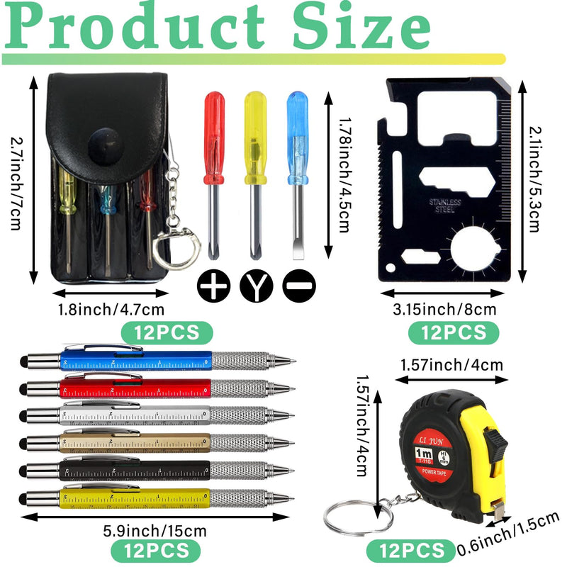 48 Pcs Mini Tape Measure Screwdriver Keychain Set – Multitool with Credit Card Tool and Pen, Bulk Gifts for Adults, Christmas Party Favors, Men’s Survival and Tool Set – Ideal for Fathers 48