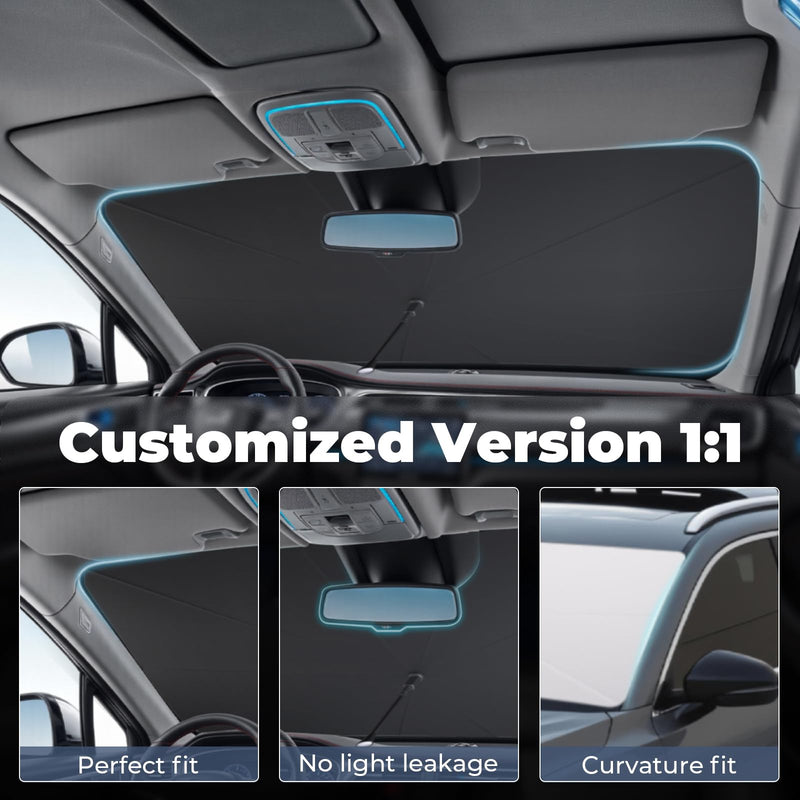Windshield Sun Shade Umbrella Compatible with Tesla Model 3 2016-2024 2025: Highland Front Car Window Shades - Foldable Model 3 Sunshades Block UV Keep Cool for Model 3 2016-2023 2024 2025 Thickened-for Model 3 (Blocks 99% of UV & Heat)