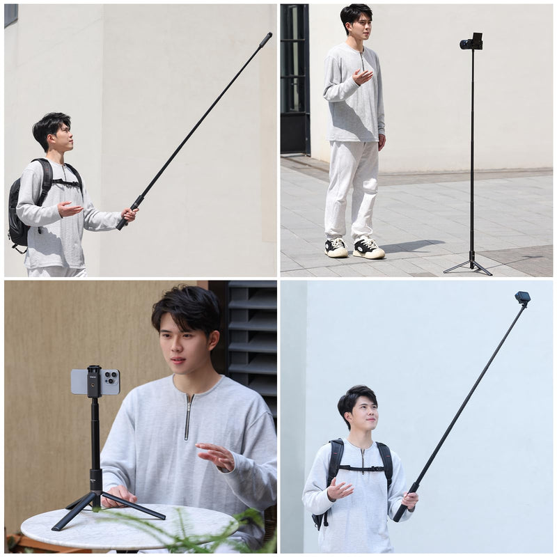 ULANZI TT52 Extendable Selfie Stick 59inch Tripod Invisible Tripod Stand Foldable Handle Grip for INSTA360 X4 X3 Video Shooting w Adapter for GoPro Hero 12, 11, 10, 9, 8, 7, 6, 5 etc