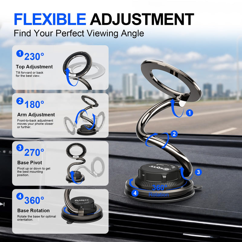 MagSafe Phone Mount, 175mm Long Arm Dashboard Holder | Full Phone Visibility – Designed for Large Dashboard Displays Without Blocking Your Screen