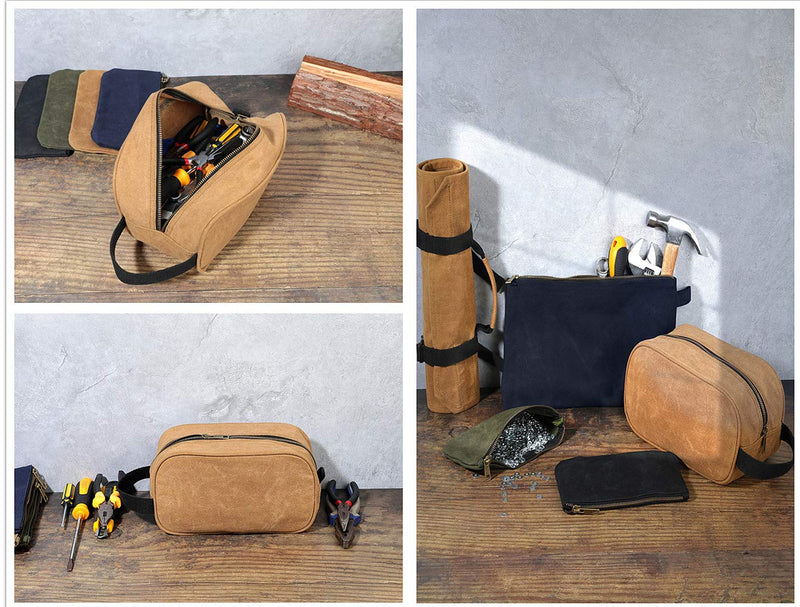Heavy Duty 16 OZ Waxed Canvas Tool Bag, Multi-purpose Tool Pouch Tote Bags (Khaki) Khaki