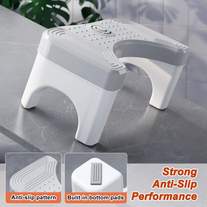 Recximi 2 Pack Toilet Potty Stool Adult, Portable Bathroom Stools for Adults, 7 Inch Step Stool with Fresher Box, Toilet Feet Pooping Stool for Toilet to Help Poop, Grey Gray