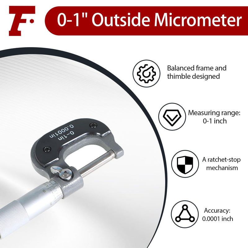 findmall 0-1" Outside Micrometer 0.0001" Carbide Tipped 0-1 Inch Micrometer Machinist Tool