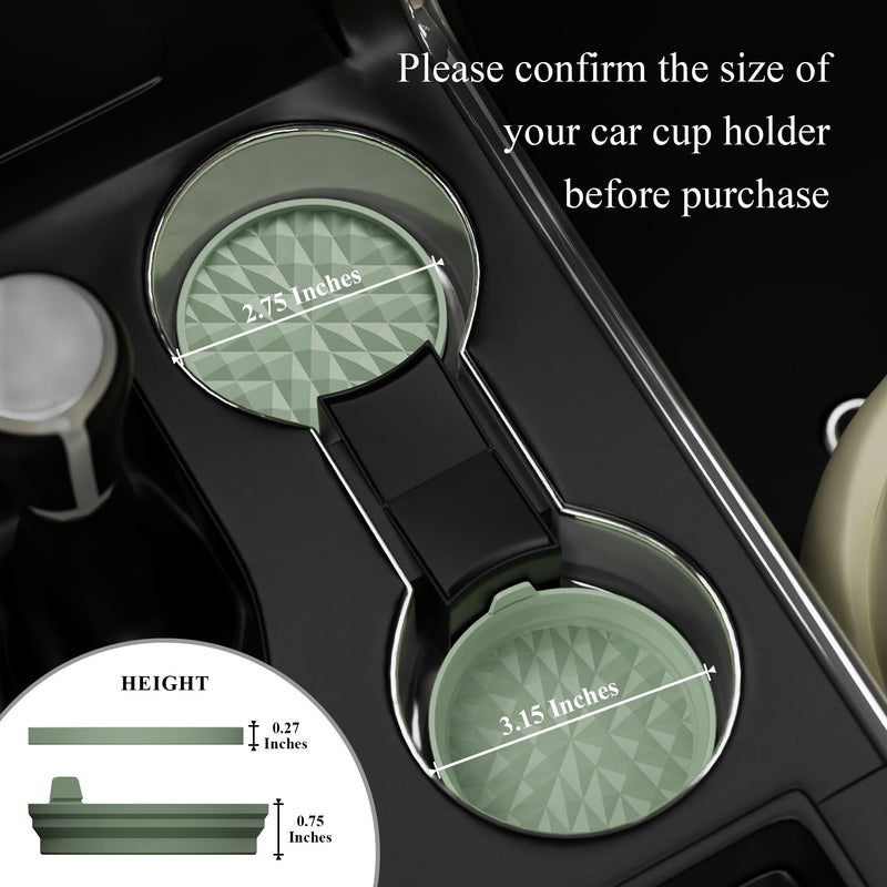 Car Coasters Silicone [4 Pack] 2.75in Universal Mats Non-Slip, Embedded Car Interior Accessories, Car Cup Holders Insert Coasters Decor，Sage Green Sage Green 4×2.75inches