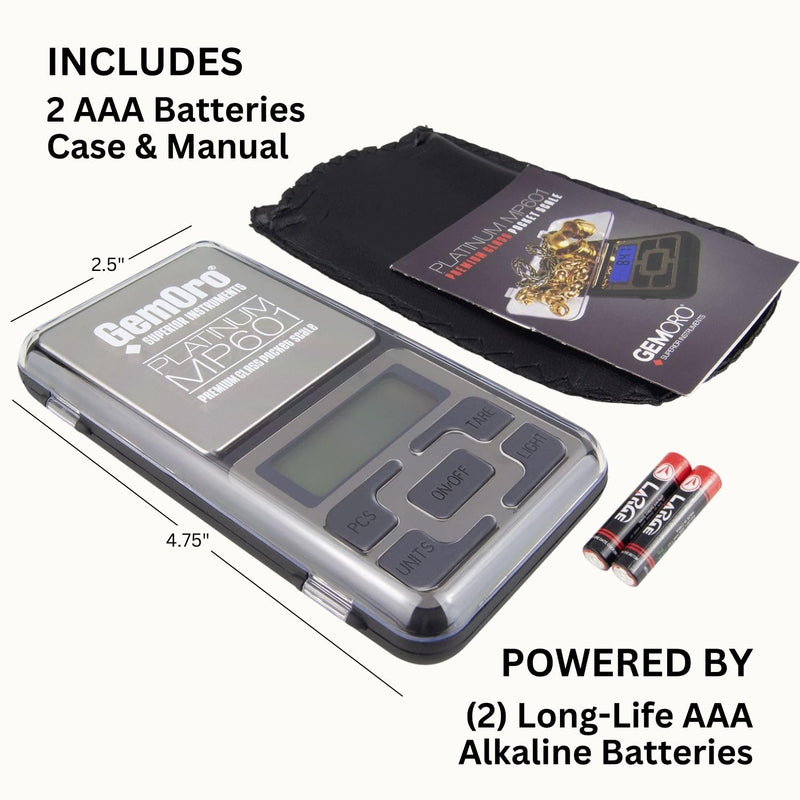 GemOro Platinum MP601 Jewelry Scale | Durable Precise Jewelers Premium Class Pocket Kitchen Scale | Digital Precision Tool | Expert Professional Reading & Accuracy 600g x 0.1g