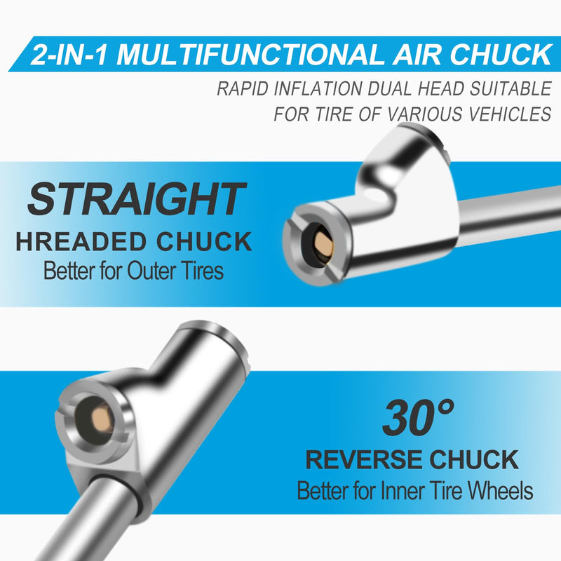 1/4" FNPT Dual Head Air Chuck, 2-Way Connection Closed Tire Chuck, Tire Air Fill Kit for Tire Inflator Gauge and Air Compressor Accessories 1 PACK SILVER