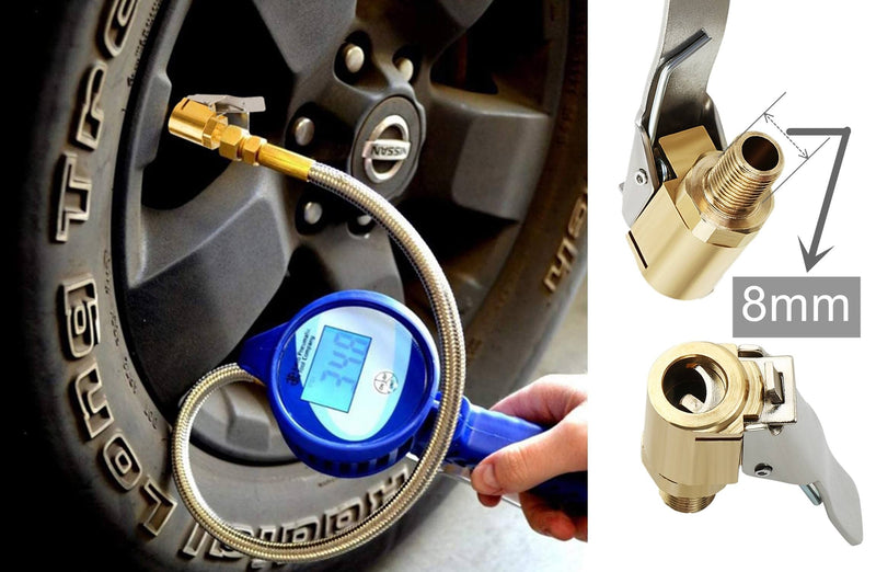 Tire Air Chuck with Clip Adapter, Brass Locking Tire Inflator Nozzle Adapter Connect, No Leakage Tire Chucks for Vehicle Inflator Compressor Pump Connect Accessories Tool 8mm 2Pack