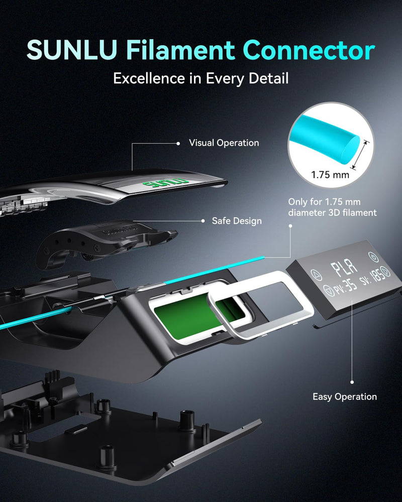 SUNLU Official Filament Connector, Fast Heating Filament Splicer for 3D Printer Filament 1.75mm, Up to 240°C, Compatible with PLA PETG TPU ABS PA Nylon, Easy to Use, Pack with 200PCS PTFE Sleeve Filament Connector - 200pcs Ptfe