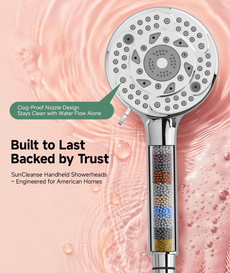 SunCleanse Filtered Shower Head with Handheld, 9-Spray Setting Detachable Showerhead with Filters, Shower Head for Hard Water - Filtered Chlorine, Improve Skin and Hair Texture, Chrome 9 Mode(With Filter)