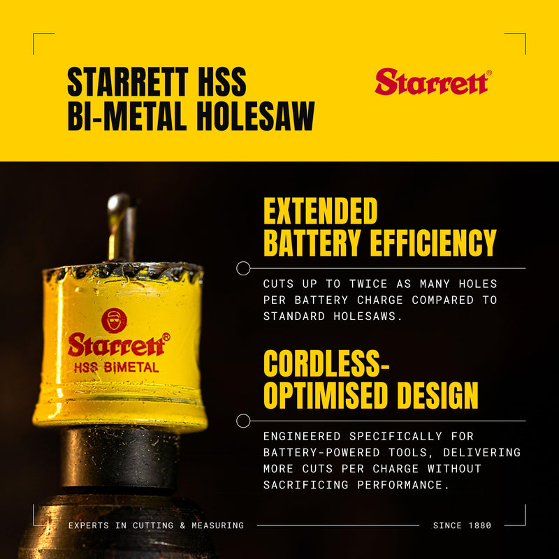 Starrett HSS Bi-Metal Hole Saw - CSC38 Cordless Smooth Cutting Hole Saw - for Wood Plastics Steel Various Materials - 38mm
