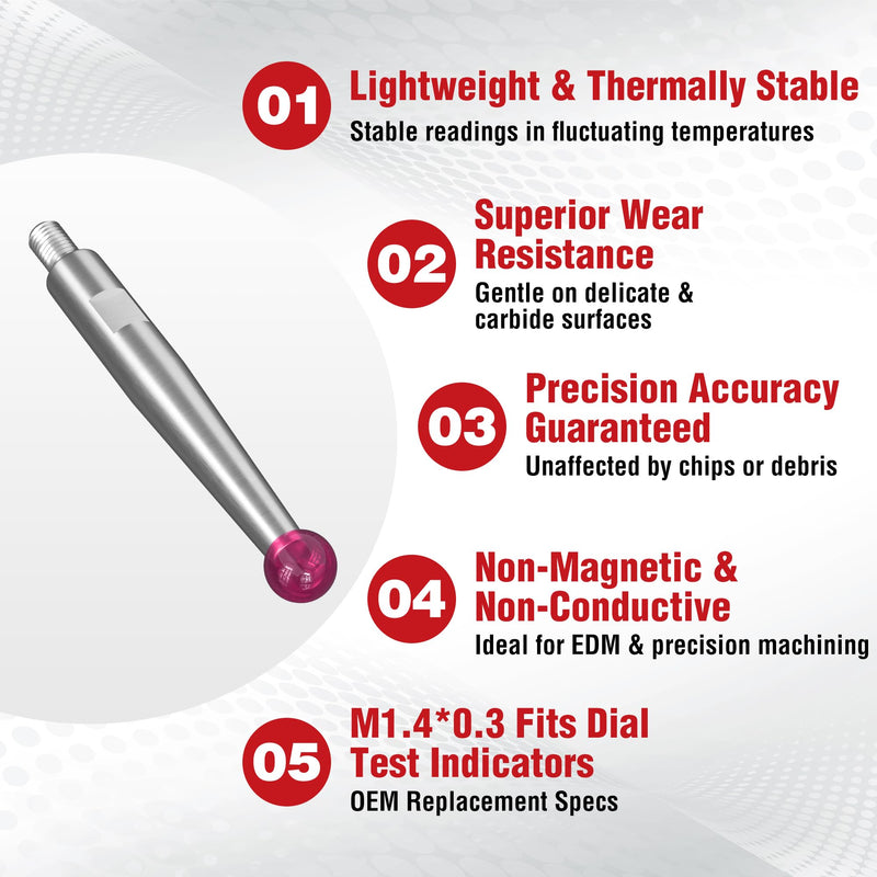 TESA Brown & Sharpe 599-7030-80R Ruby Tip Contact Point for Bestest Dial Test Indicator, 0.080" Tip Diameter x 1/2" Length, M1.4 x 0.03 Thread