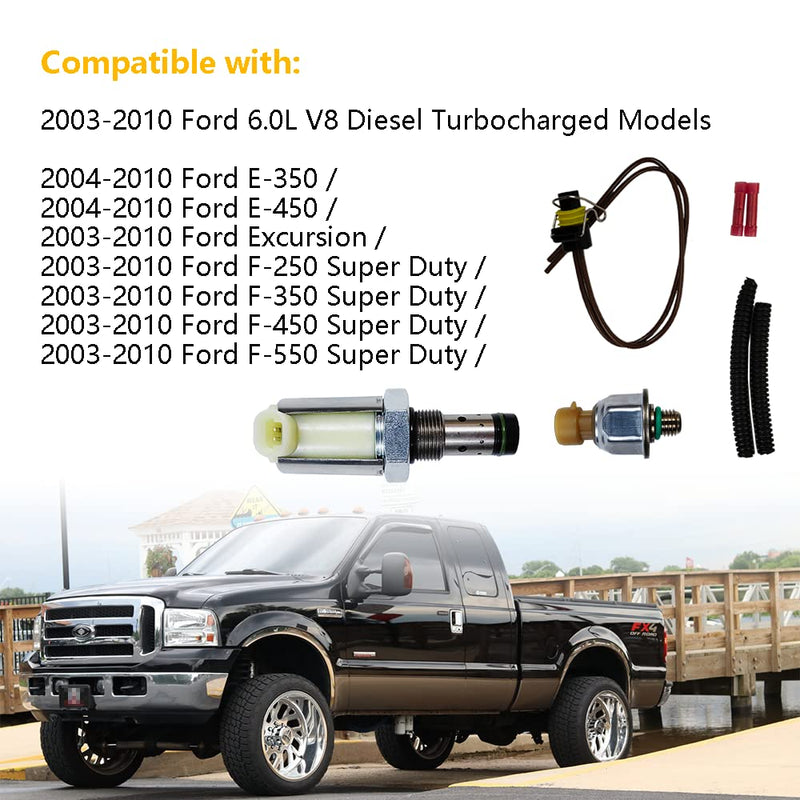 6.0 IPR Valve with ICP Sensor and Pigtail | Replacement for 2003-2010 F250 F350 F450 F550 E450 Super Duty Excursion, 04-10 E350 E450 | Replace# CM-5126, 1846057C1, 4C3Z-9F838-A, 1845428C91 IPR Valve & ICP Sensor with Wiring Harness