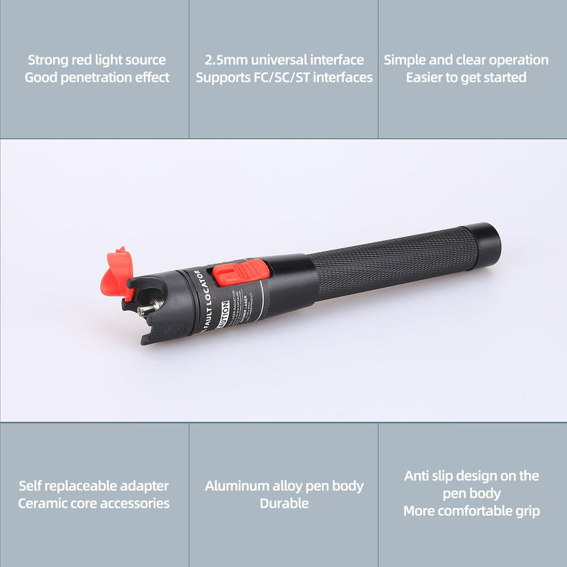 Aluminum Pen Type Fiber Optical Cable Source Tester VFL Visual Fault Locator Kit with FC SC ST 2.5mm Adapters vfl-50 1