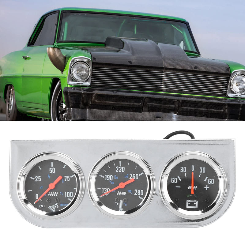 Triple Gauge Set, 2in Triple Gauge Set Water Temp Oil Pressure AMP Meter Universal for 12V Car Boat Truck