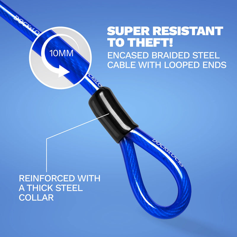 Security Cable Lock Set (5' to 25' Lengths) with U-Lock, 5ft | Anti-Theft Protection, 10mm Looped Ends Cable, Vinyl Coated, Weatherproof, Compact, Keyless, Resettable Combination