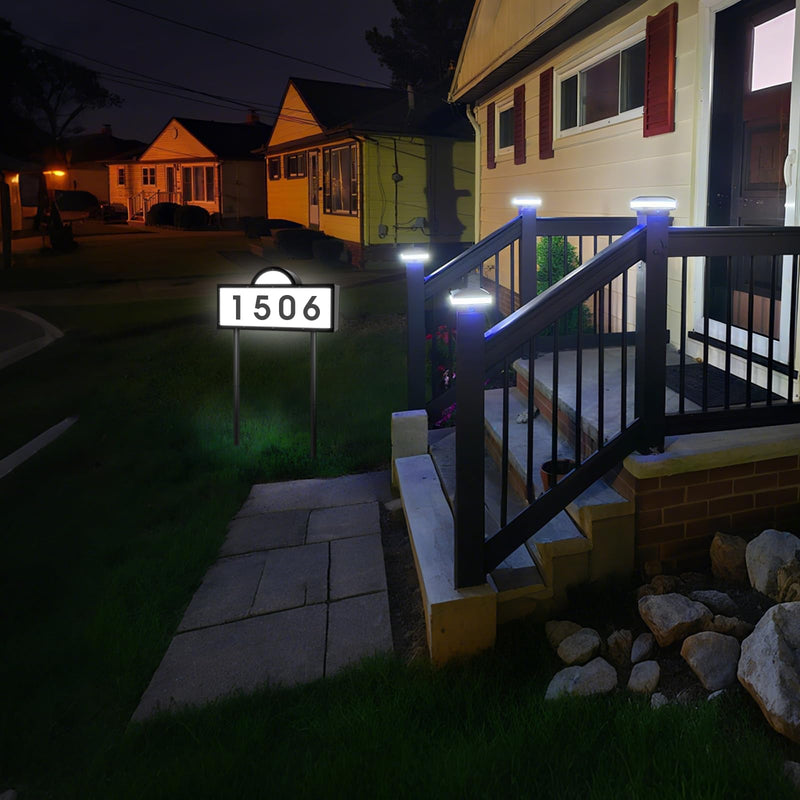 Solar Address Numbers for House, Lighted House Numbers with Cool Light & Warm Light, Solar Address Sign for Yard, IP65 Waterproof Address Plaque Wall Mounted & in Ground