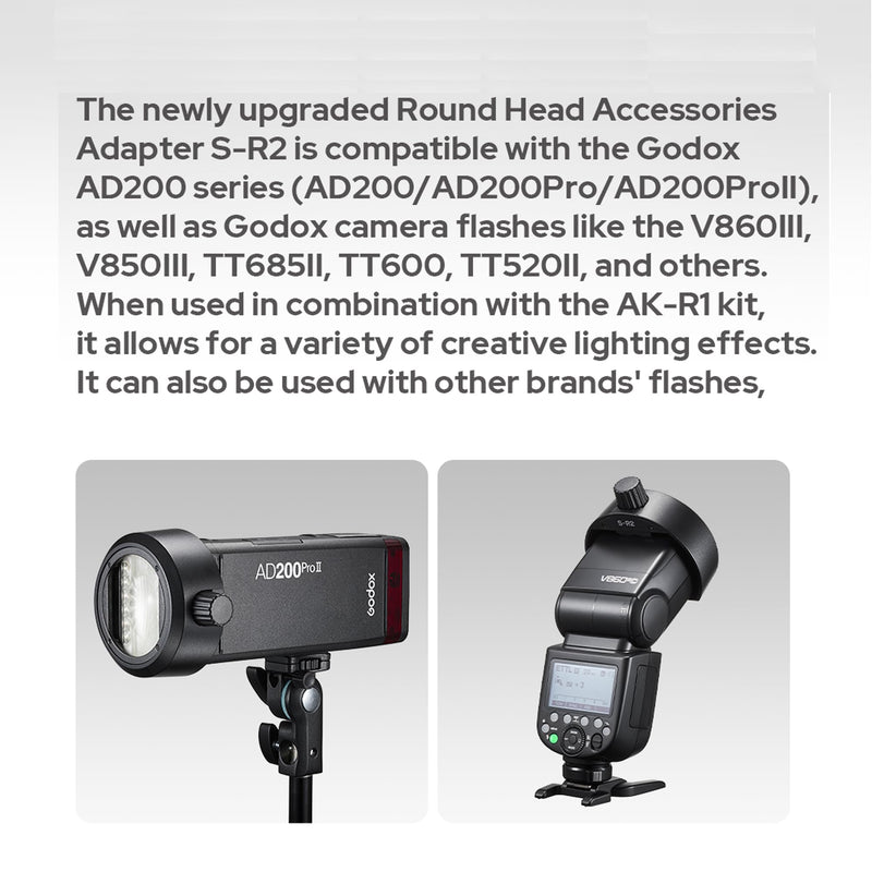 Godox S-R2 Round Head Accessories Adapter with AK-R1 Round Head Accessories for Godox AD200Pro II AD200 Pro,V860III,TT685II,TT520II,Compatible with Canon with Nikon with Sony Camera Flash Speedlight