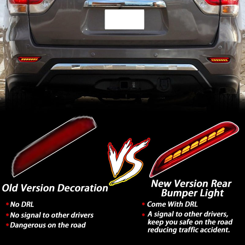 Smoked Housing Full LED Rear Bumper Reflector Lights Sequential Turn Signal Brake Light DRL Kit For Infiniti Q50 QX56 QX60 Nissan Pathfinder Rogue(Smoked housing)