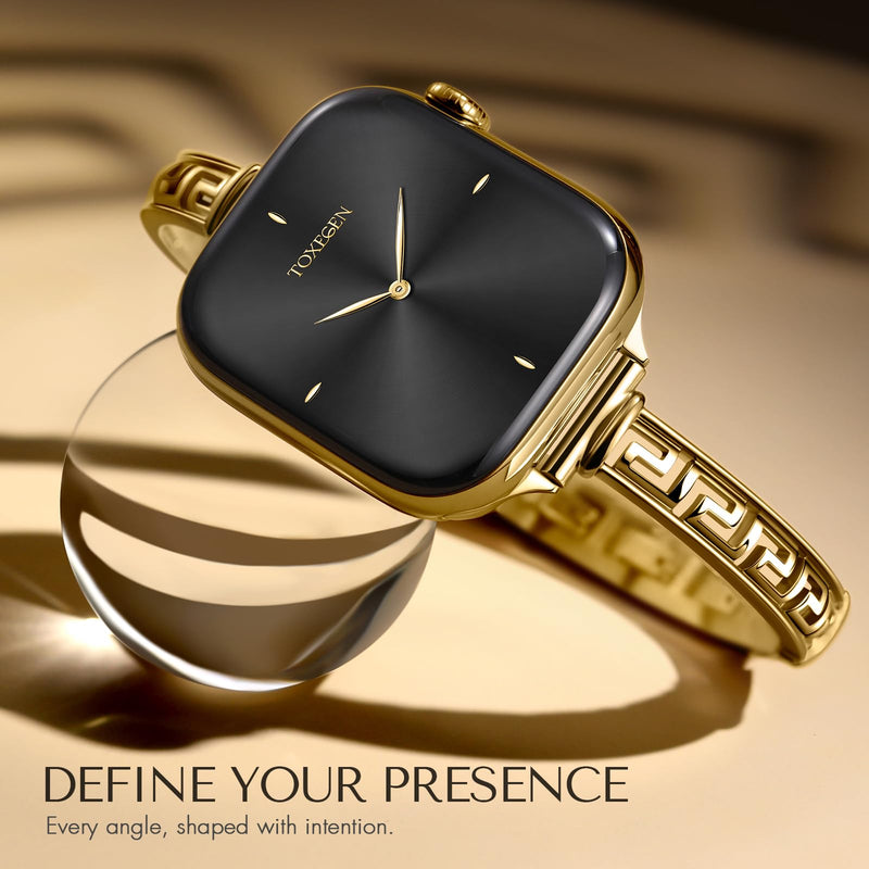 Slim Bracelet for Apple Watch Series 11-3 SE 3 2 1 Ultra Women iwatch Bands | Greek Key Design, Solid 316L Stainless Steel, Fits 38/40/41/42/44/45/46/49mm, Adjustable Length, Dressy Gift for Her Gold 38/40/41/42mm(Series 11/10)