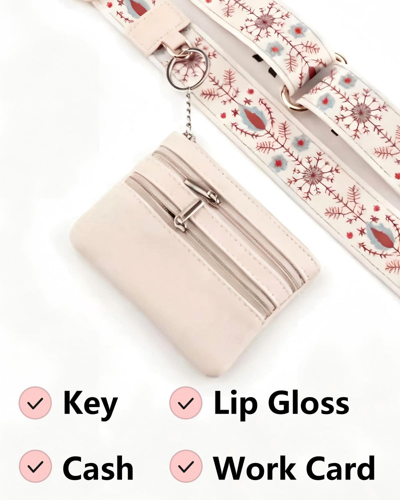 Phone Lanyard Card Holder, Adjustable White Strap Pattern Crossbody Neck | Detachable Card Wallet, Neck & Crossbody Strap for Travel, Shopping, Daily Use, Hands-Free Phone Accessory for Smartphones