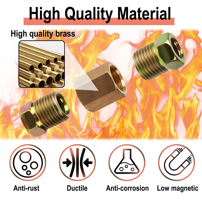 1/4 Brake Line Pressure Fittings, 12 Pieces 7/16 Inch-24 Threads Brass Brake Line Fitting Assortment for 1/4 Inch Brake Line Tube (4 Unions, 8 Nuts)
