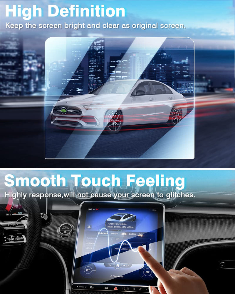 Karltys 2 Pack Tempered Glass Screen Protector for 2023 2024 Mercedes Benz GLC 300/22-24 W206 C300 Accessories, 11.9 Inch Touch Screen & 12.3 Inch Instrument Cluster Screen Cover, Anti Fingerprint Mercedes Benz GLC Class
