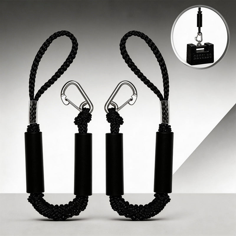 2 PK Black Bungee Dock Lines for Boats 2FT with 316 Stainless Clip Boat Accessories Marine Grade Boat Rope Boating Accessories Boat Dock Lines Jet Ski or PWC Mooring Boat Lines & Dock Ties