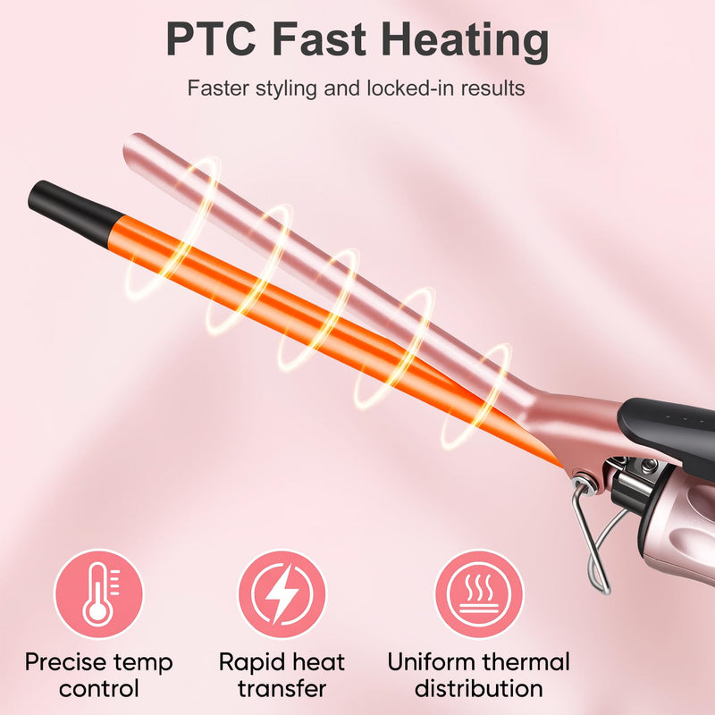 JAETON Curling Wand 9MM, Thin Curling Iron for Tight Curls with Clamp | Hair Curler for Long&Short Hair, Tourmaline Ceramic Barrel 30-Second Heat-Up, Pro Curling Tongs, 14 Temp 100℃-230℃