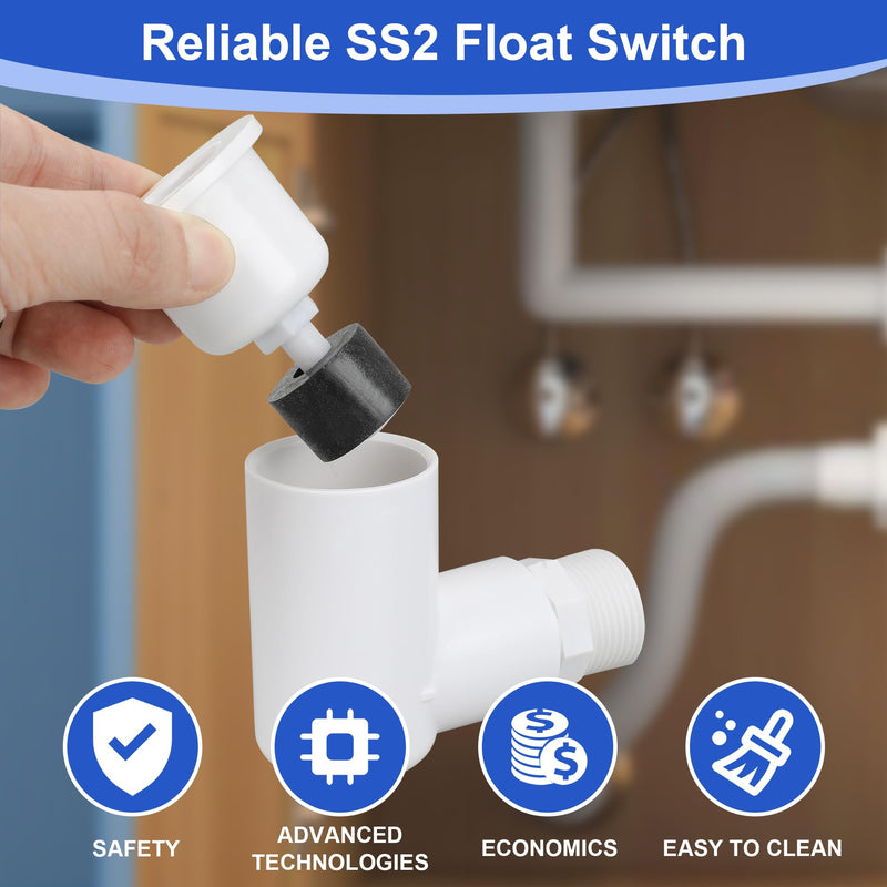 SS2 Float Switch L Shape Safe-T-Switch for HVAC Drain Pan Condensate Outlet, AC Pan Float Switch Detects Clogged AC Condensate Drain and Shut Off System 1